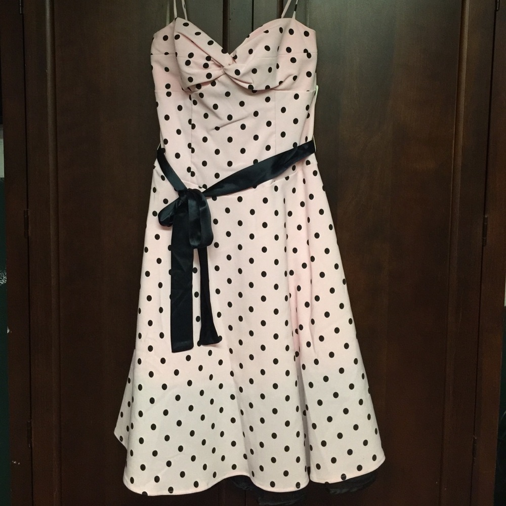 Polka dot pink and black dress
